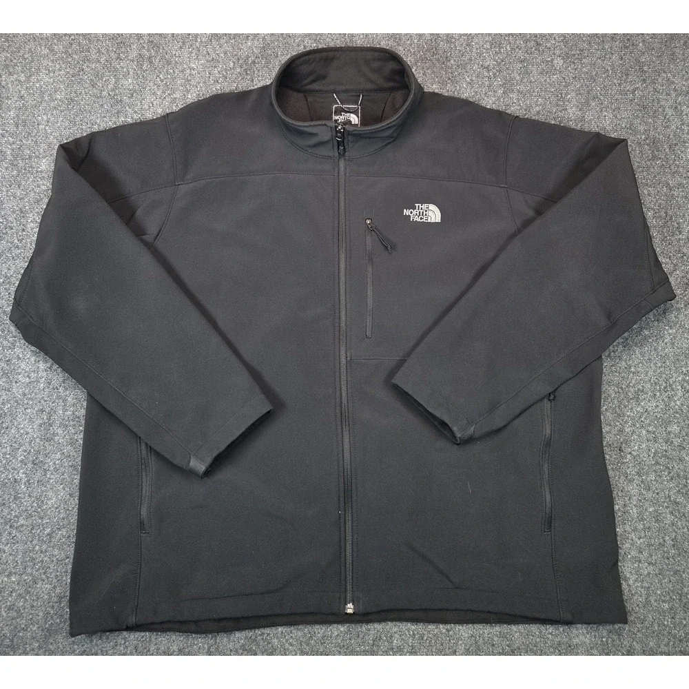 North Face Soft Shell Jacket Mens 3XL Black Windbreaker Fleece Lined